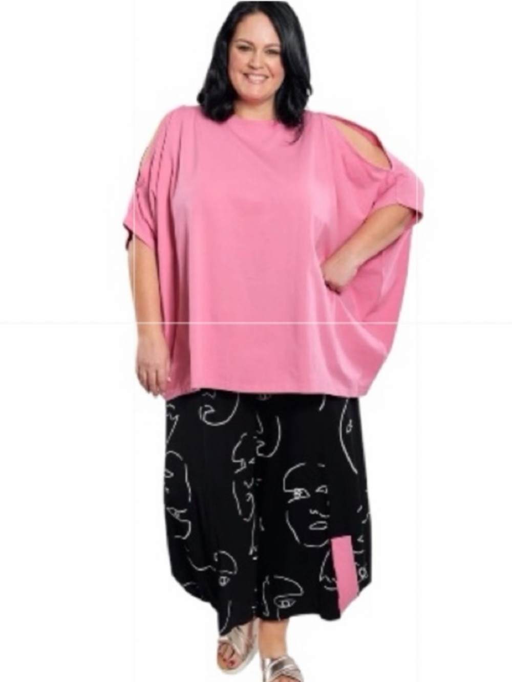 Alembika Bazooka Pink Dolman Cold Shoulder Top Oversized Boho Resort NWT Size 2X